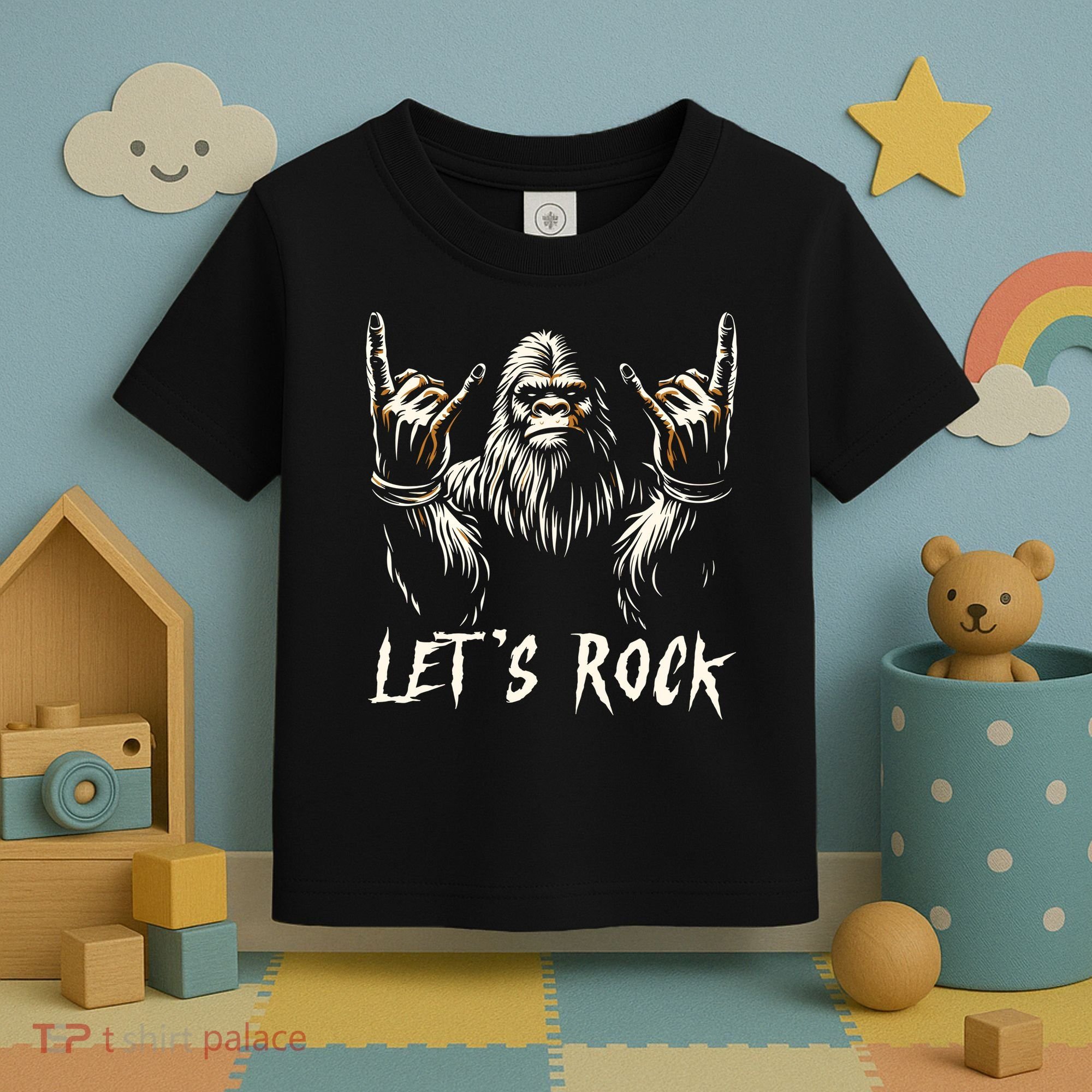 Bigfoot Lets Rock And Roll Funny Toddler T-Shirt