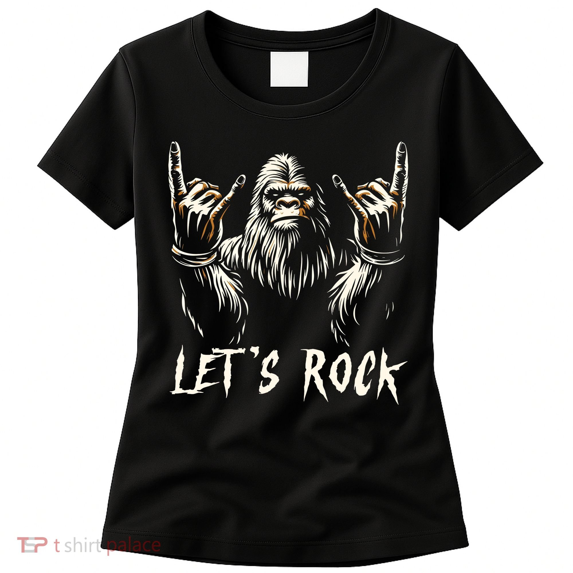 Bigfoot Lets Rock And Roll Funny Women's T-Shirt