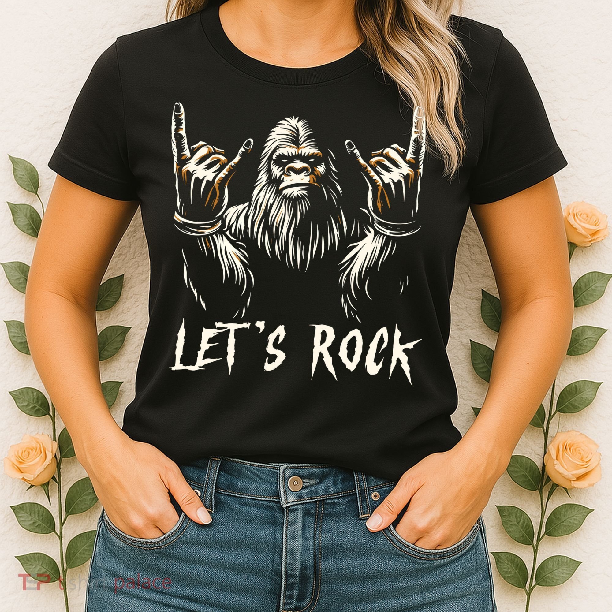 Bigfoot Lets Rock And Roll Funny Women's T-Shirt