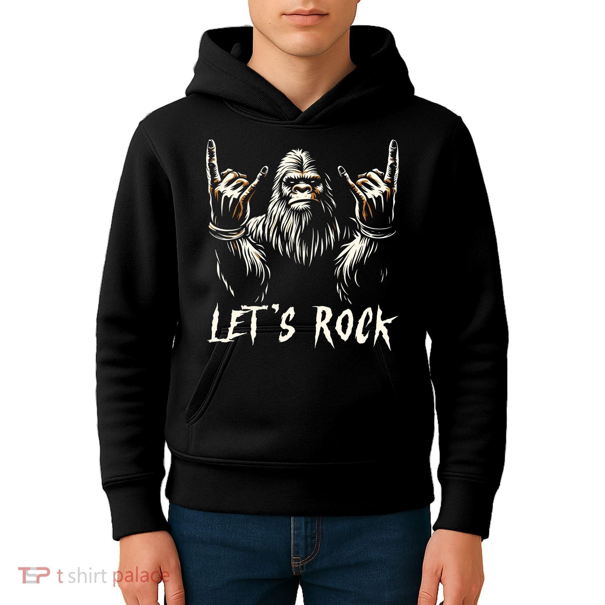 Bigfoot Lets Rock And Roll Funny Kids Hoodie
