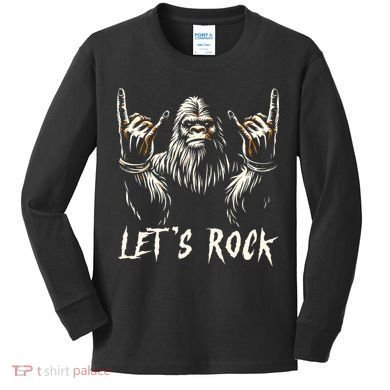 Bigfoot Lets Rock And Roll Funny Kids Long Sleeve Shirt