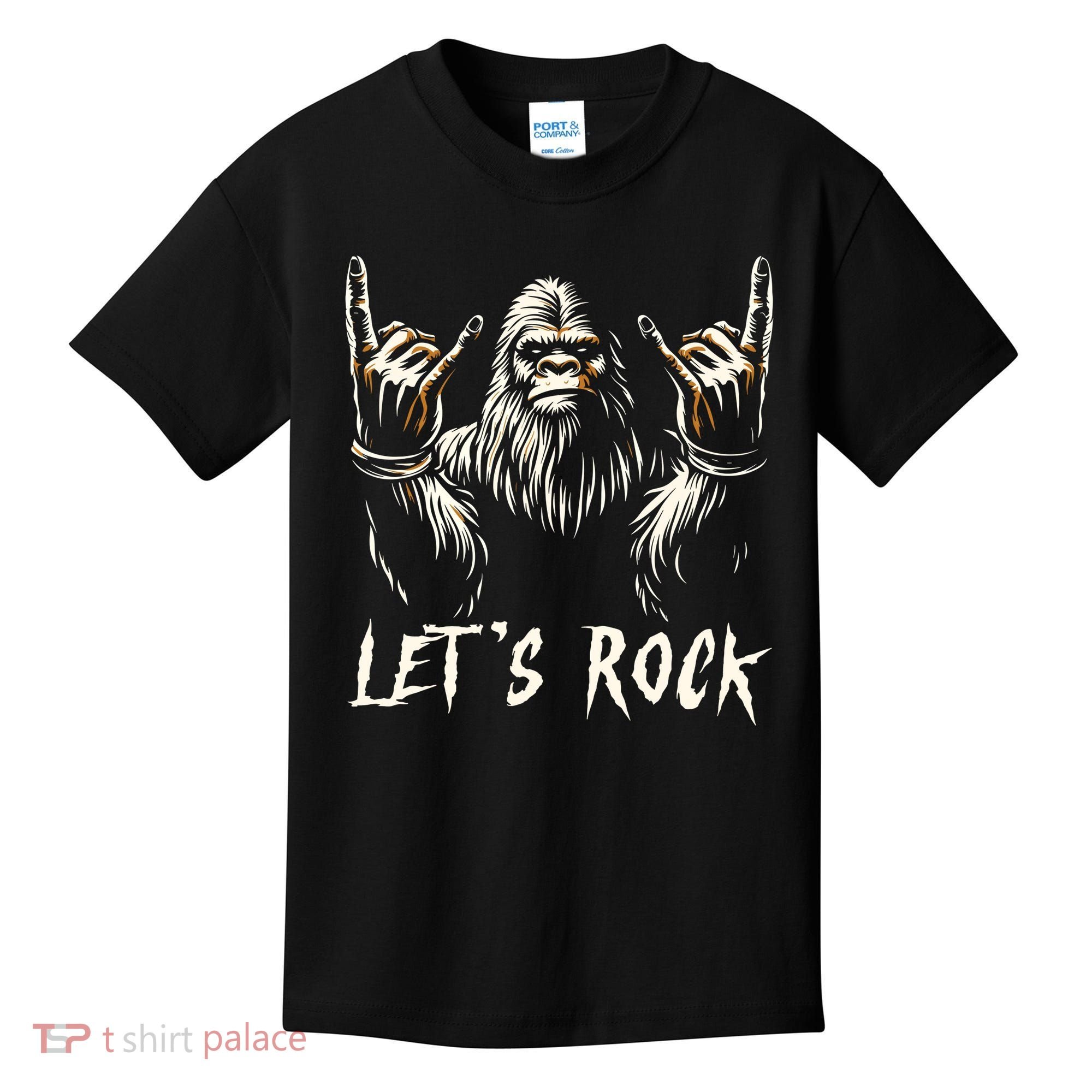 Bigfoot Lets Rock And Roll Funny Kids T-Shirt