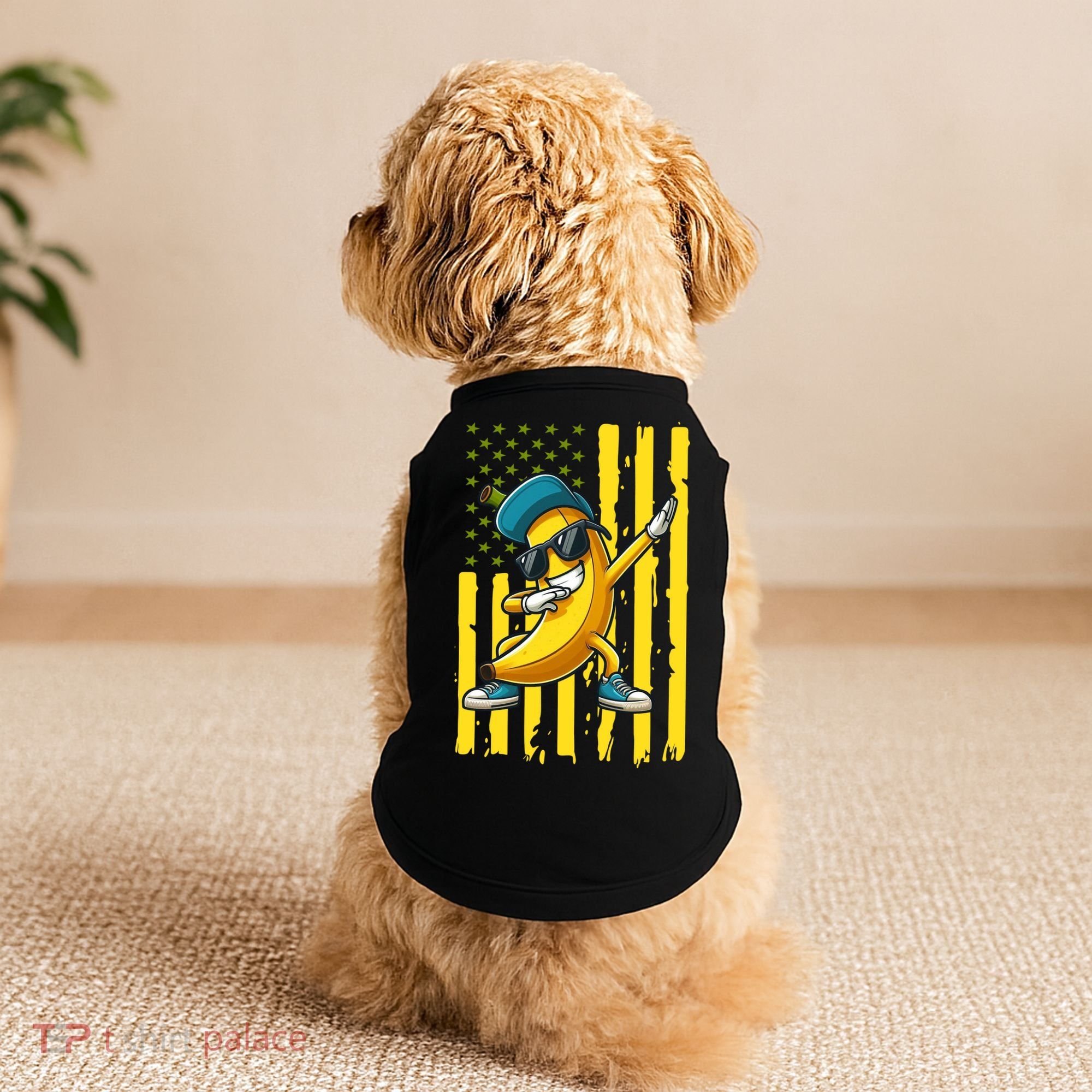 Banana Lover Retro American Flag Dabbing Doggie Tank