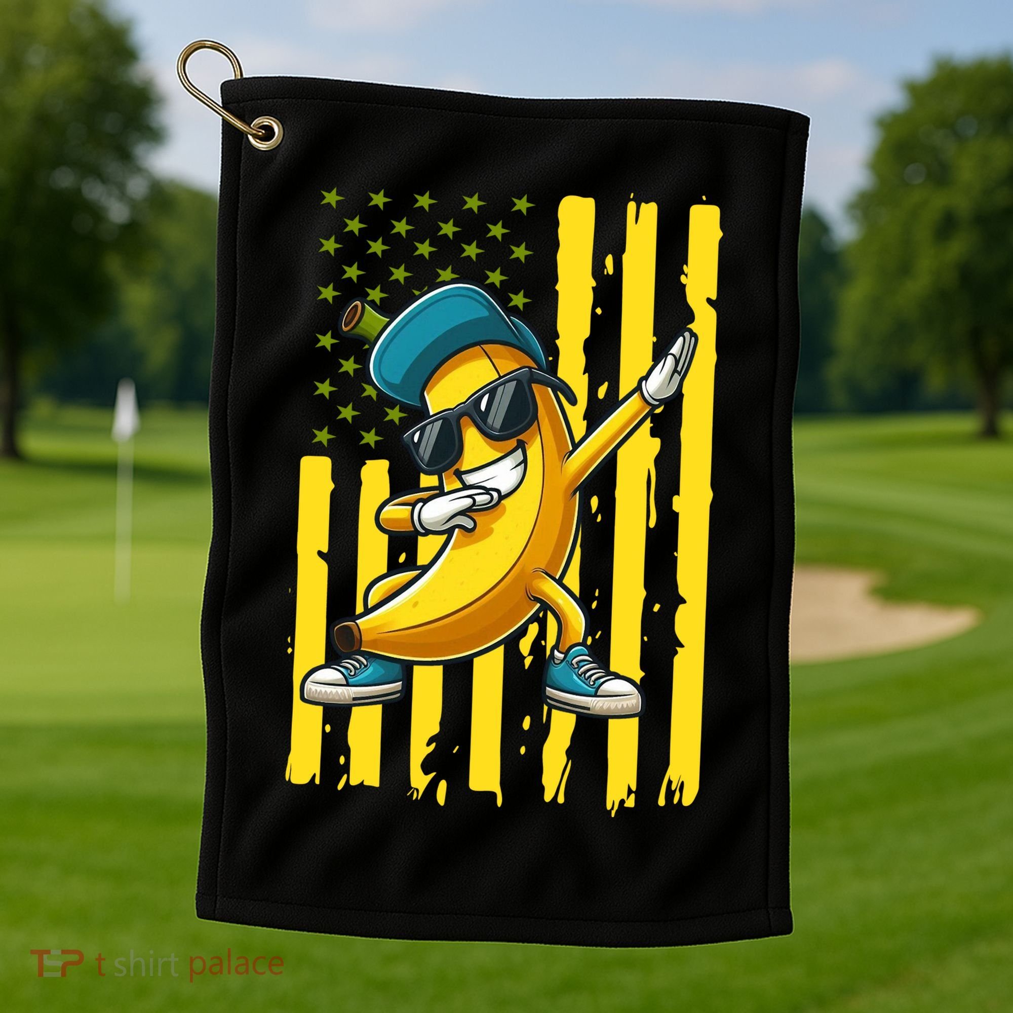 Banana Lover Retro American Flag Dabbing Golf Towel