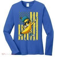 Banana Lover Retro American Flag Dabbing Women's Long Sleeve Shirt thumb 0
