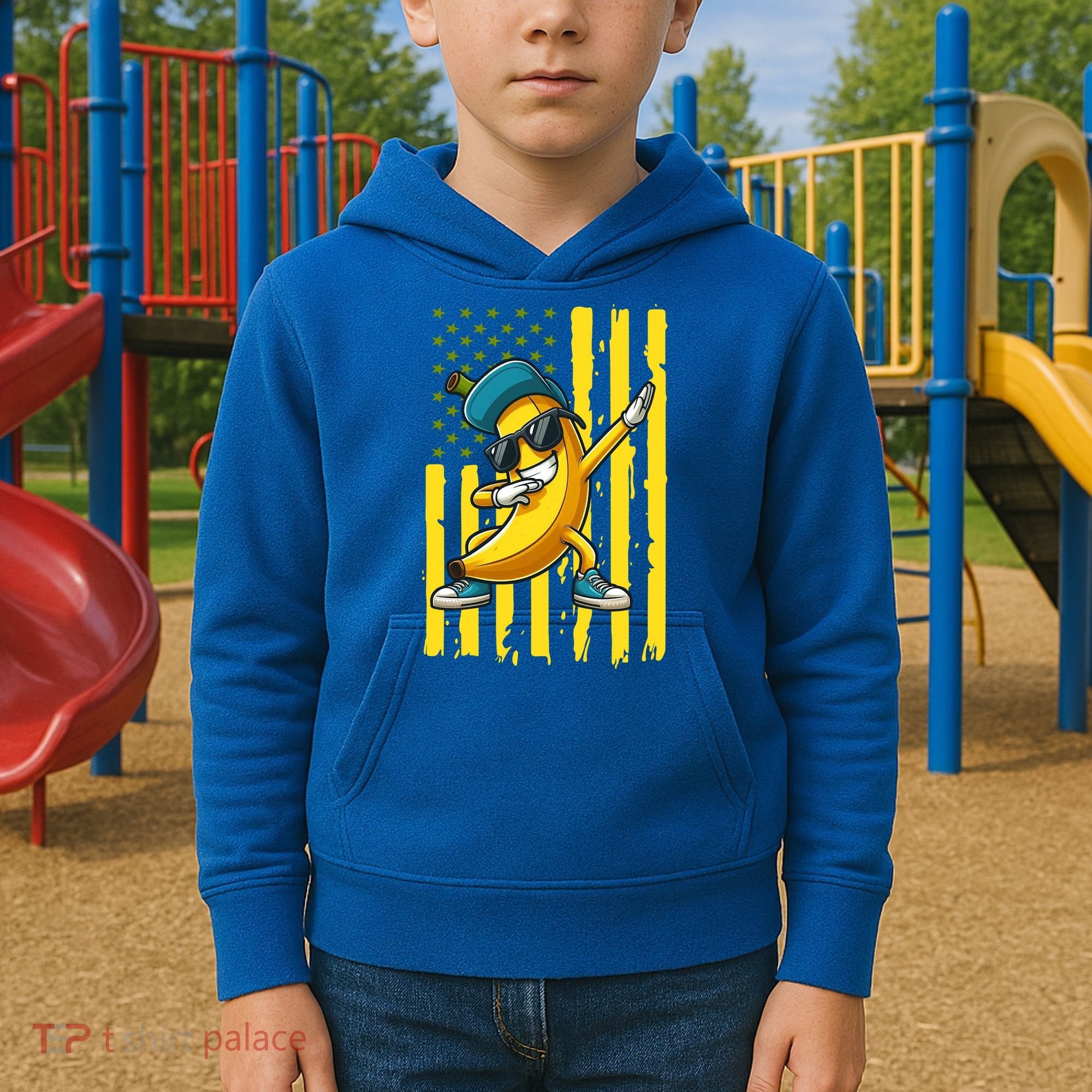 Banana Lover Retro American Flag Dabbing Kids Hoodie