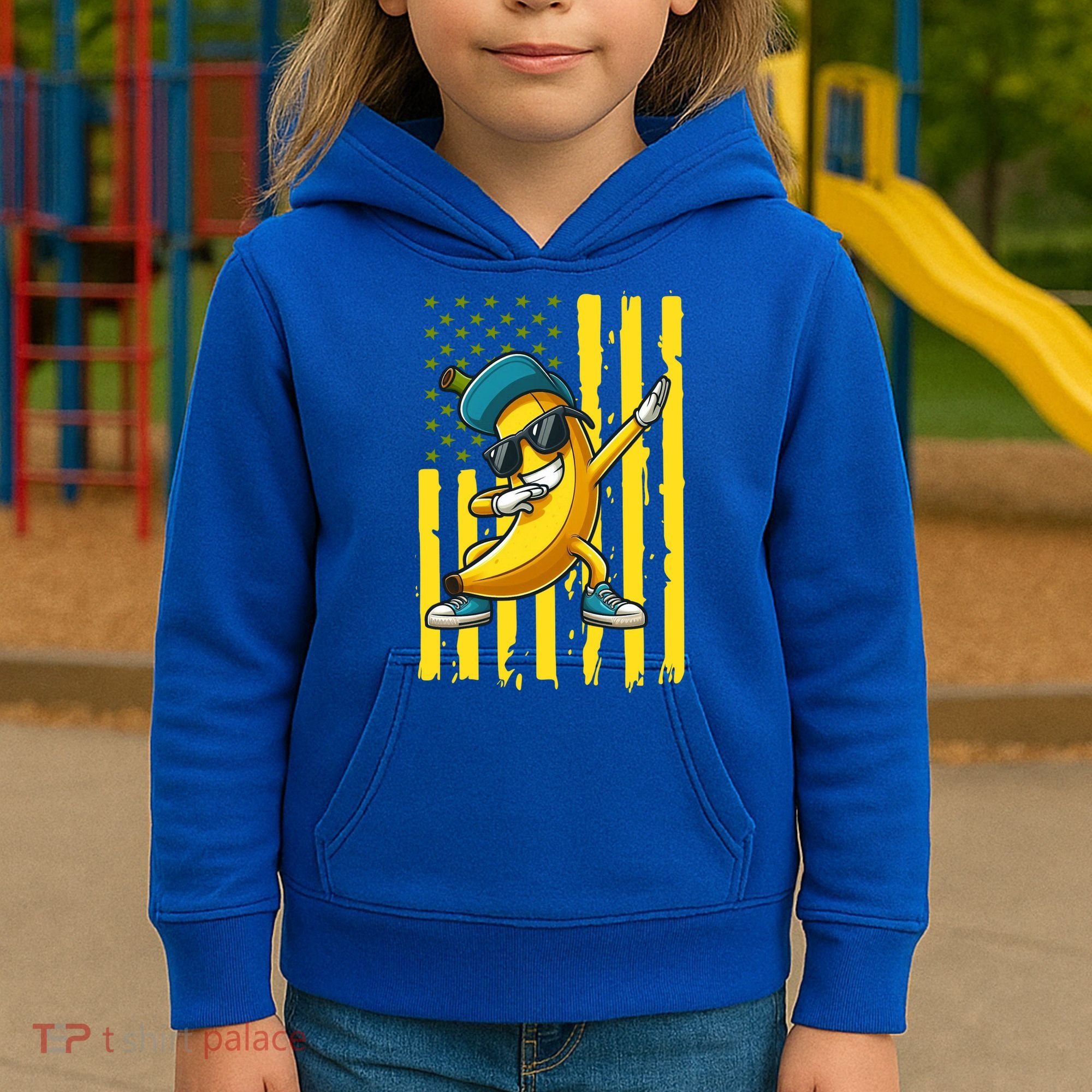 Banana Lover Retro American Flag Dabbing Kids Hoodie