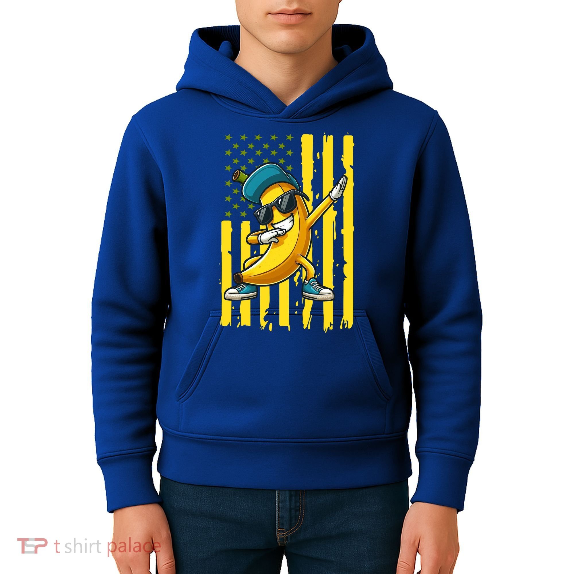Banana Lover Retro American Flag Dabbing Kids Hoodie