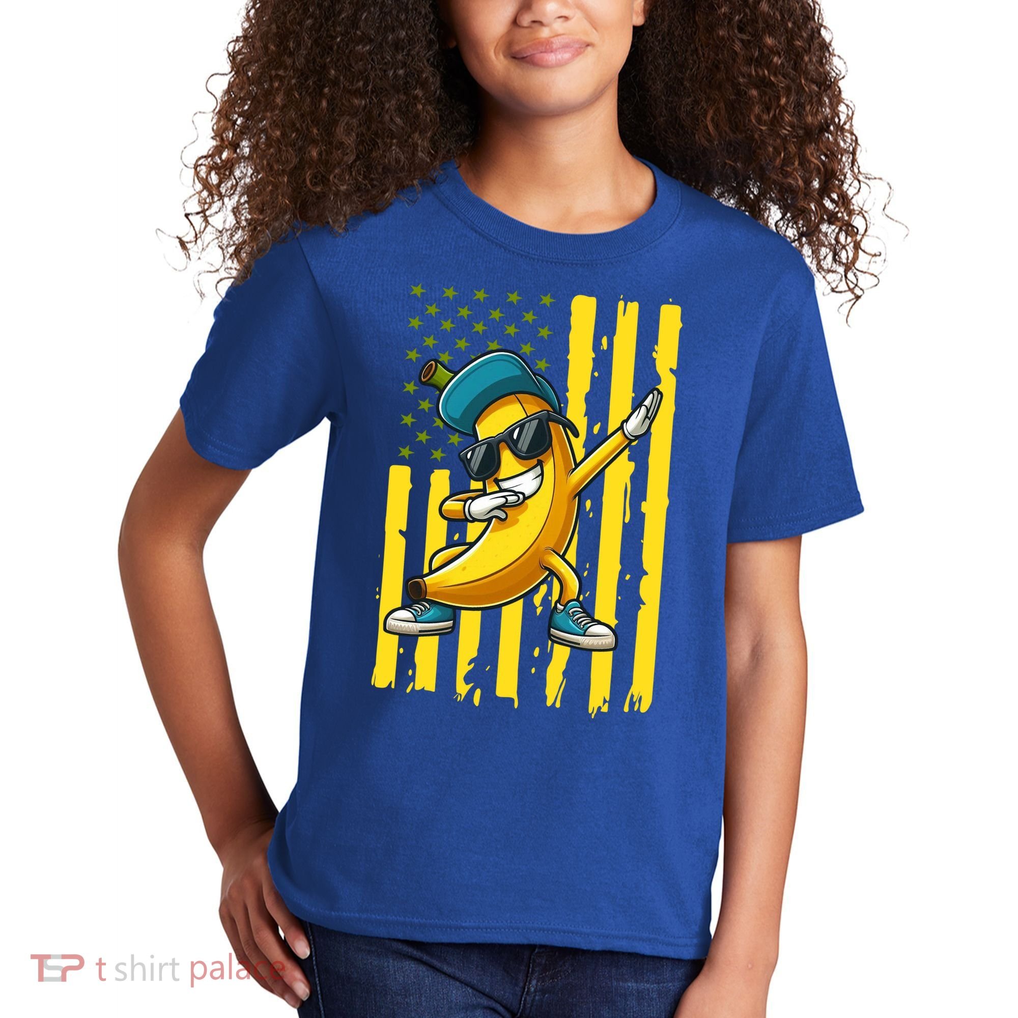 Banana Lover Retro American Flag Dabbing Kids T-Shirt
