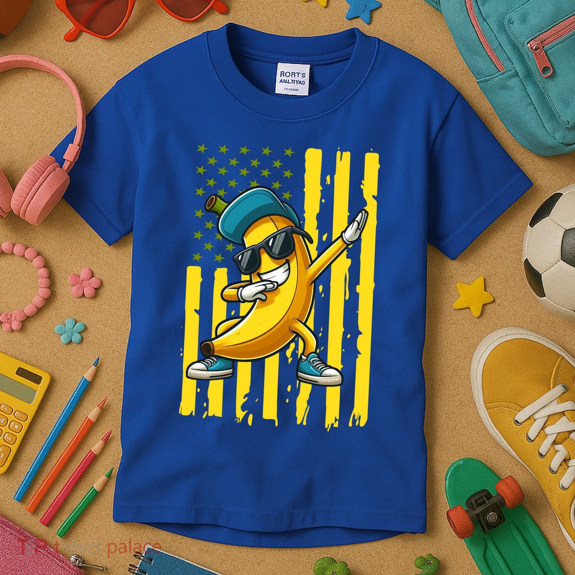 Banana Lover Retro American Flag Dabbing Kids T-Shirt