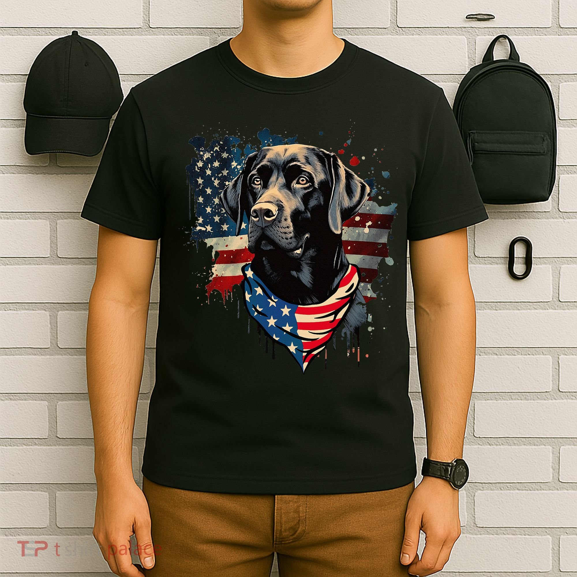 Black Labrador Retriever USA Flag Lab Dog Lover Gifts T-Shirt