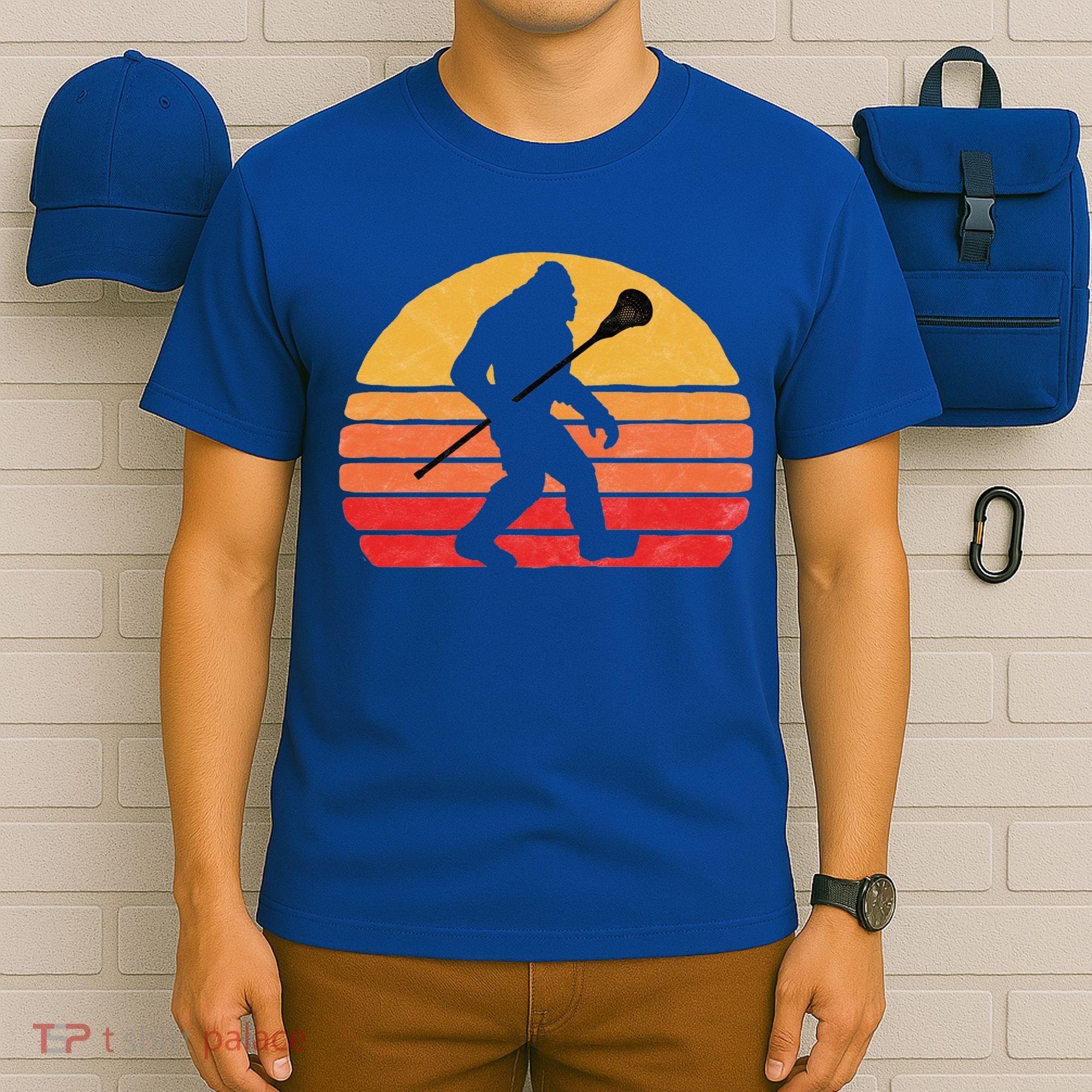 Bigfoot Lacrosse Stick Vintage Surf Sun Funny Lax Gift T-Shirt