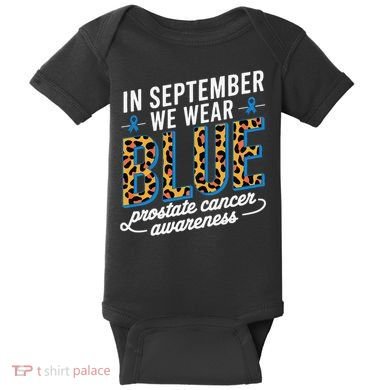 Boho Leopard September Wear Blue Prostate Cancer Awareness Baby Bodysuit