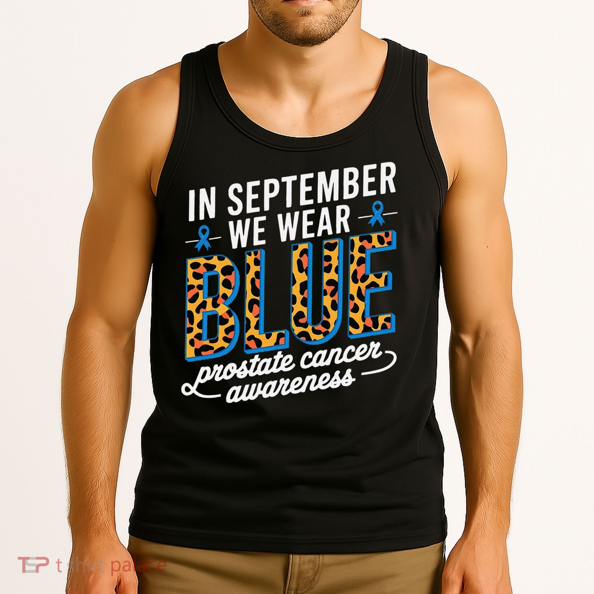 Boho Leopard September Wear Blue Prostate Cancer Awareness Tank Top