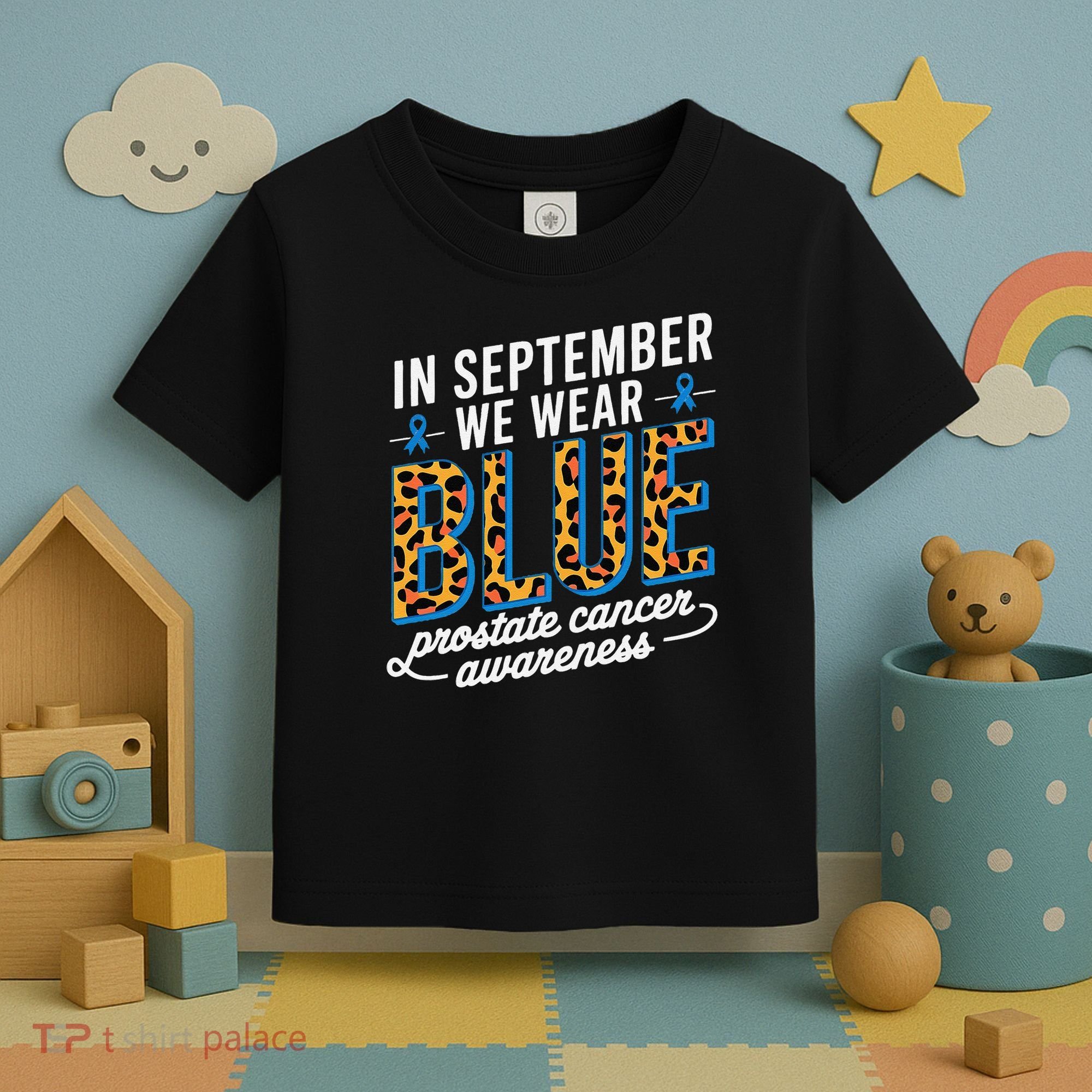 Boho Leopard September Wear Blue Prostate Cancer Awareness Toddler T-Shirt