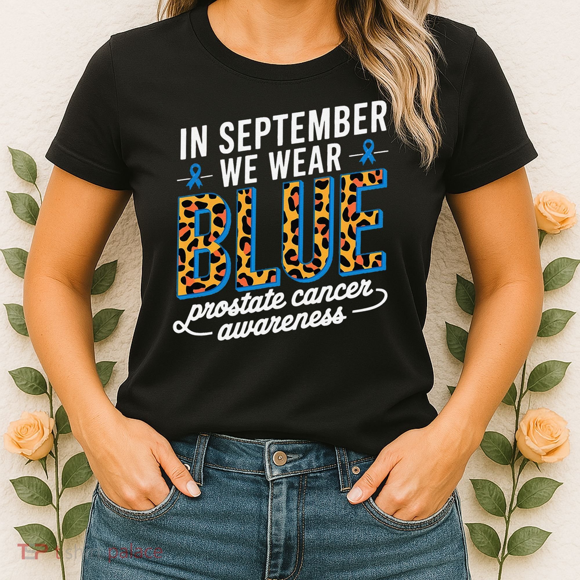 Boho Leopard September Wear Blue Prostate Cancer Awareness Women's T-Shirt