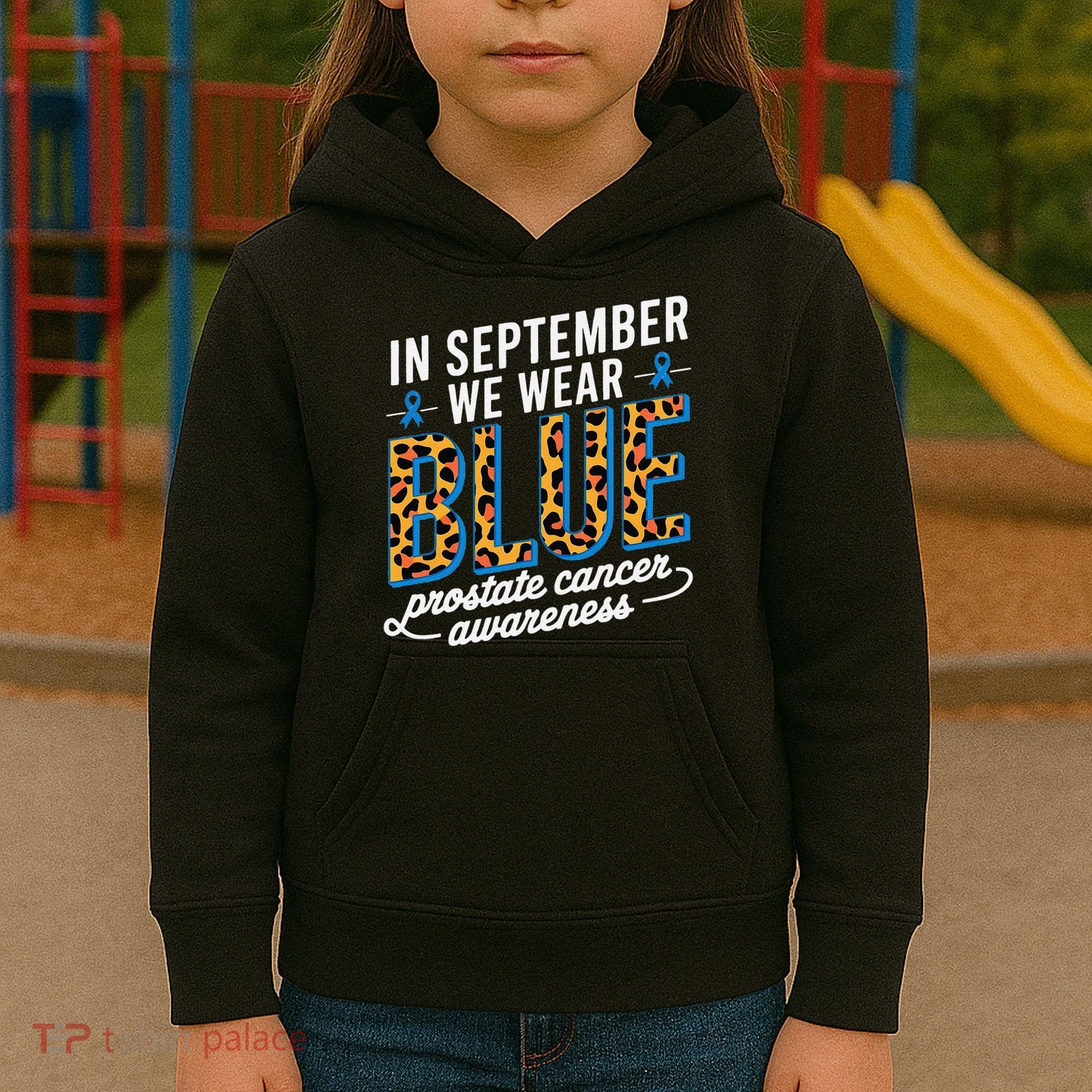 Boho Leopard September Wear Blue Prostate Cancer Awareness Kids Hoodie