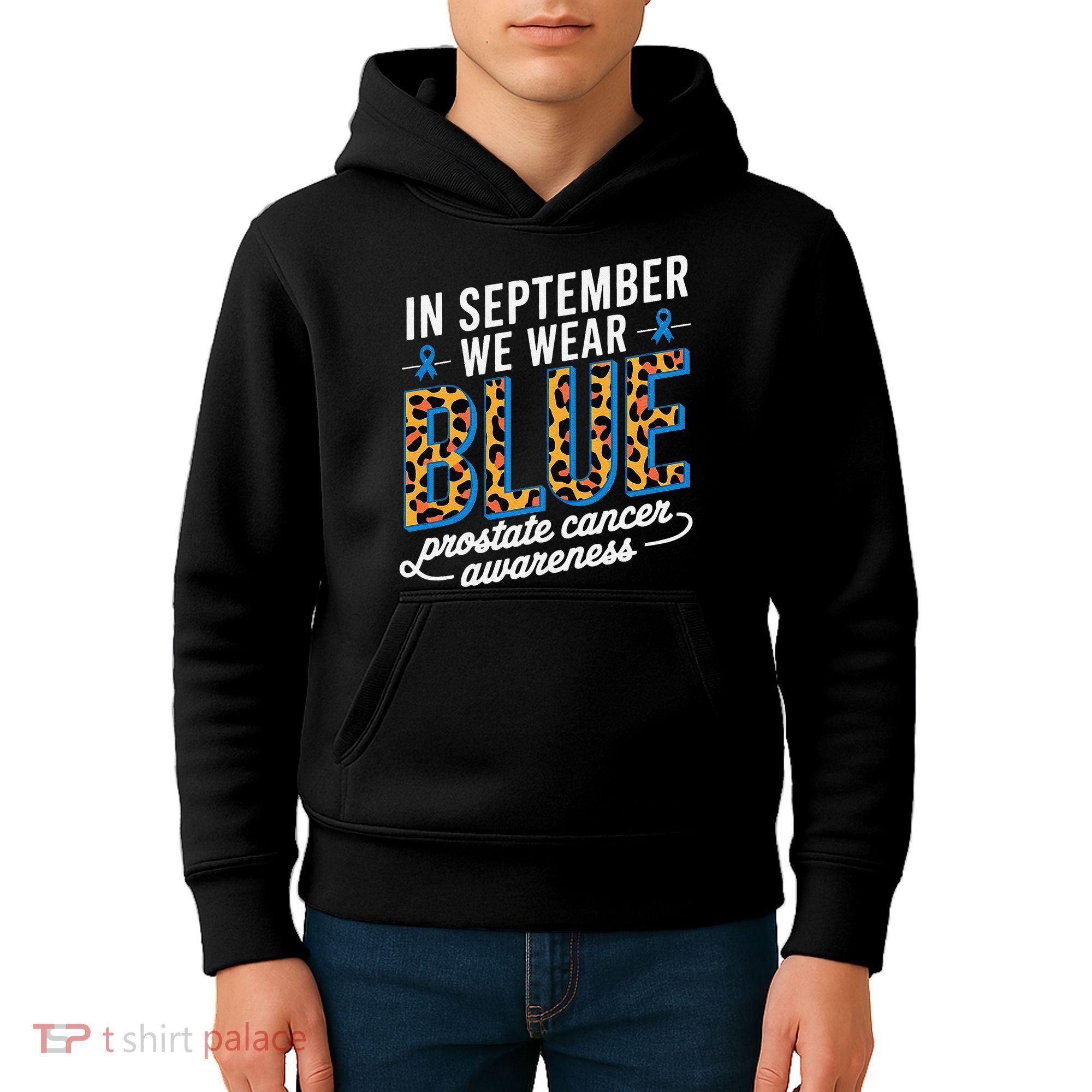 Boho Leopard September Wear Blue Prostate Cancer Awareness Kids Hoodie