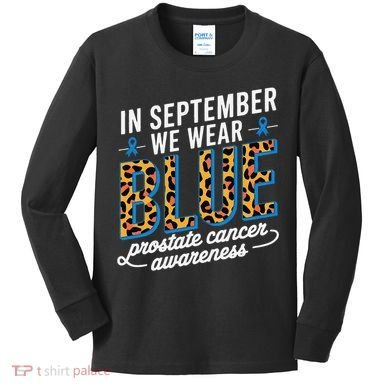 Boho Leopard September Wear Blue Prostate Cancer Awareness Kids Long Sleeve Shirt