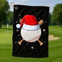 Baseball Lover Santa Christmas Holiday Golf Towel thumb 1