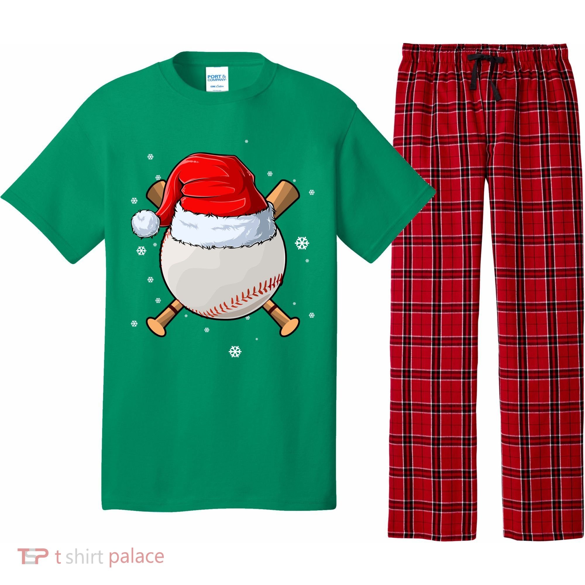 Baseball Lover Santa Christmas Holiday Pajama Set