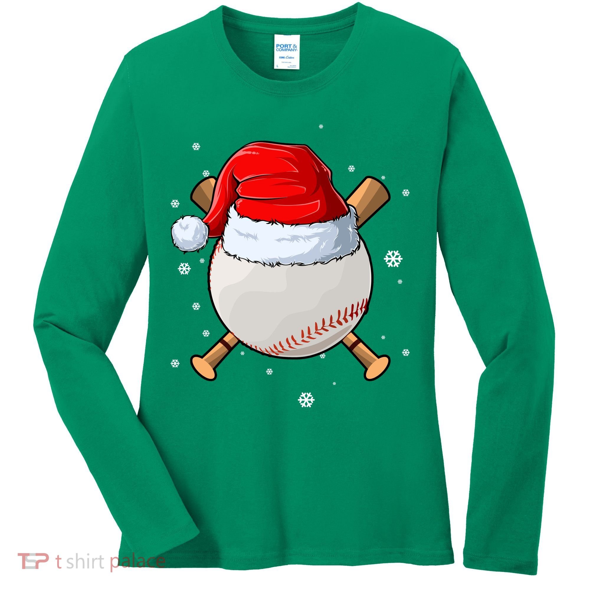 Baseball Lover Santa Christmas Holiday Women's Long Sleeve Shirt