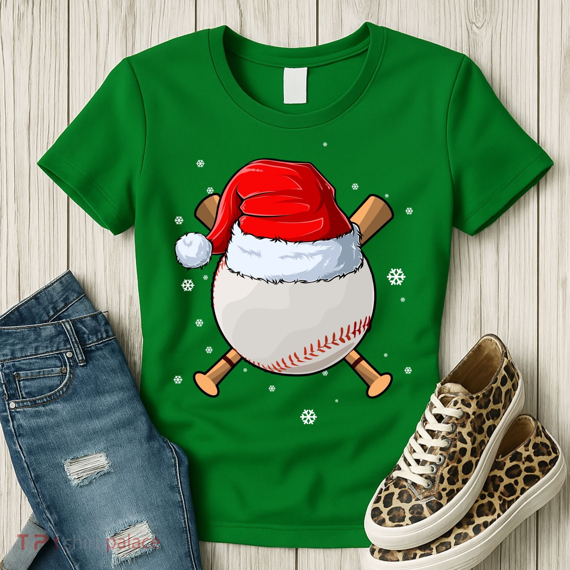 Baseball Lover Santa Christmas Holiday Women's T-Shirt