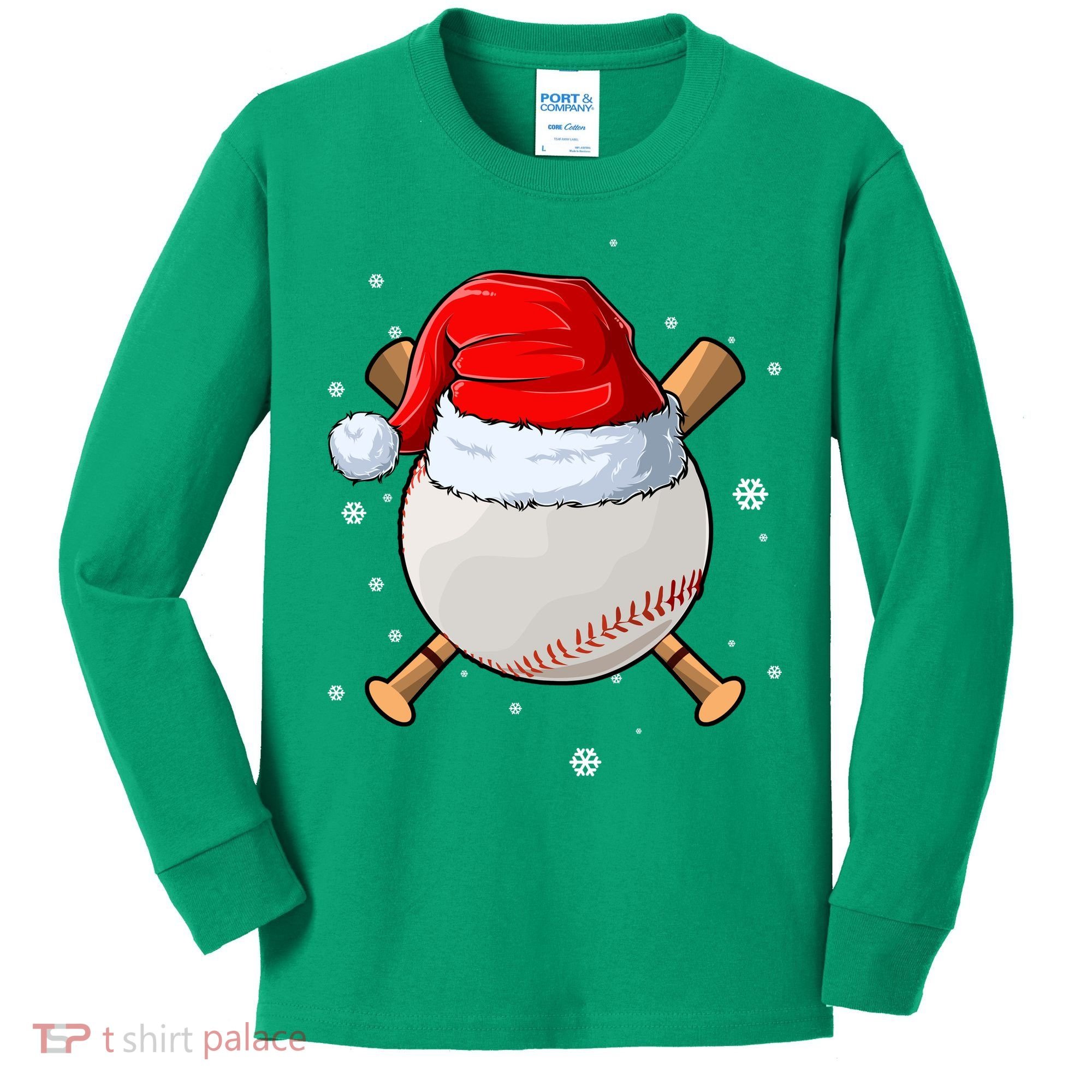 Baseball Lover Santa Christmas Holiday Kids Long Sleeve Shirt