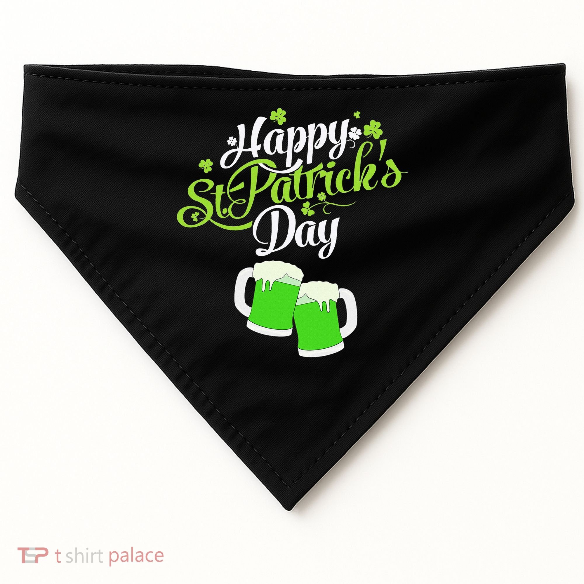 Beer Lucky Shamrock Happy St Patricks Day Green USA-Made Doggie Bandana