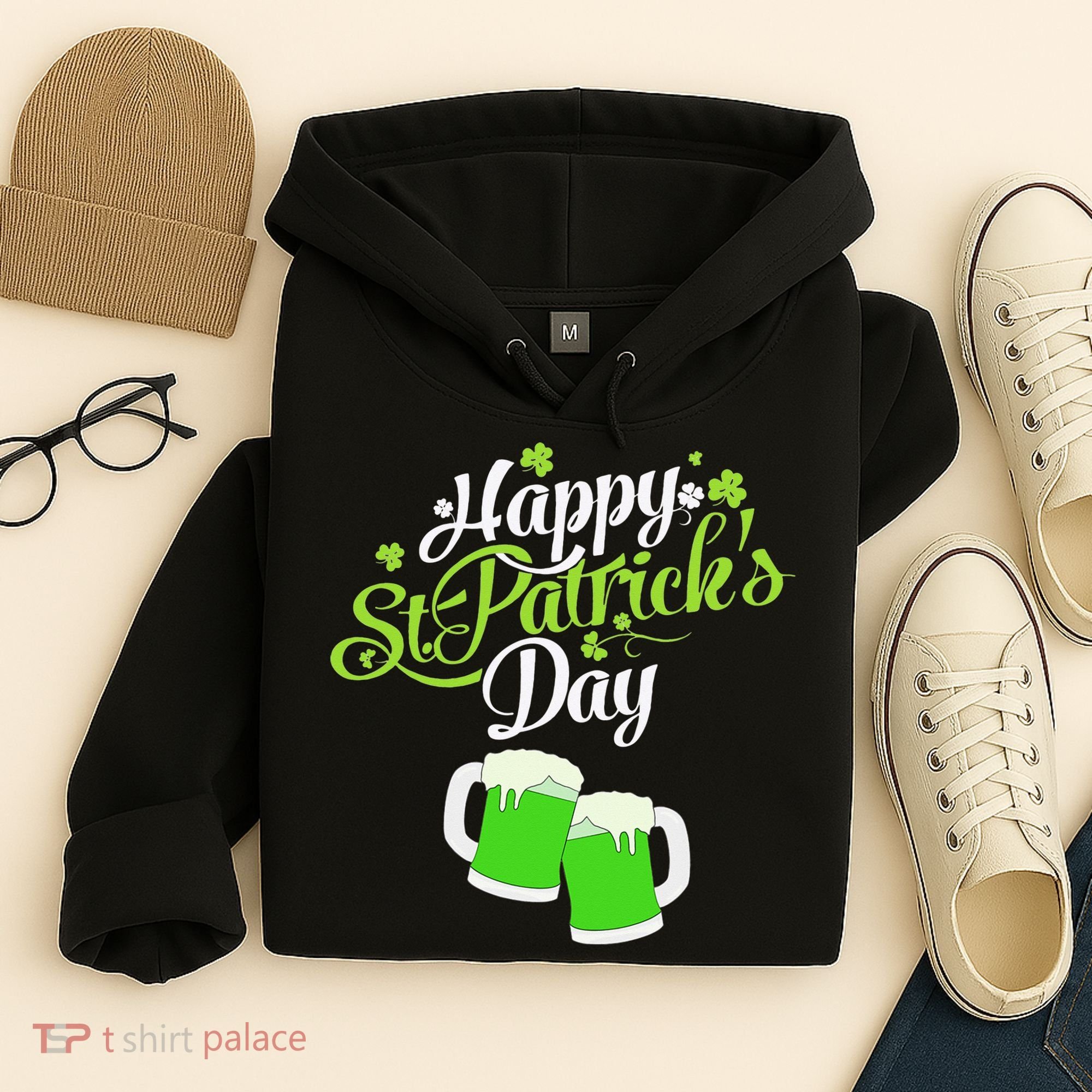 Beer Lucky Shamrock Happy St Patricks Day Green Hoodie