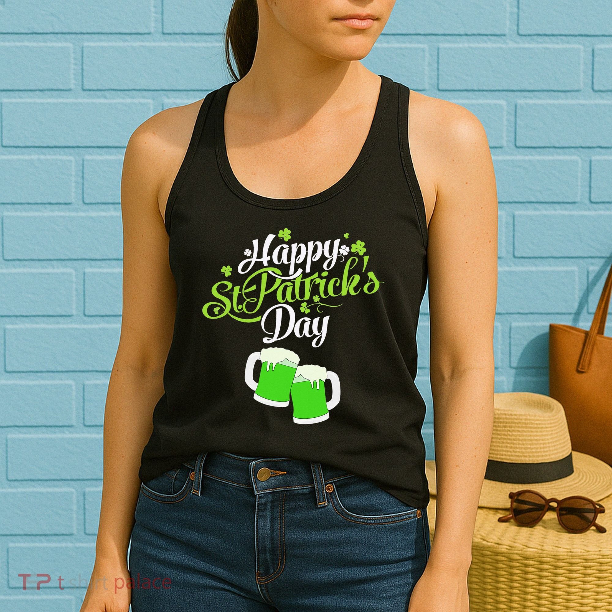 Beer Lucky Shamrock Happy St Patricks Day Green Women's Tank Top