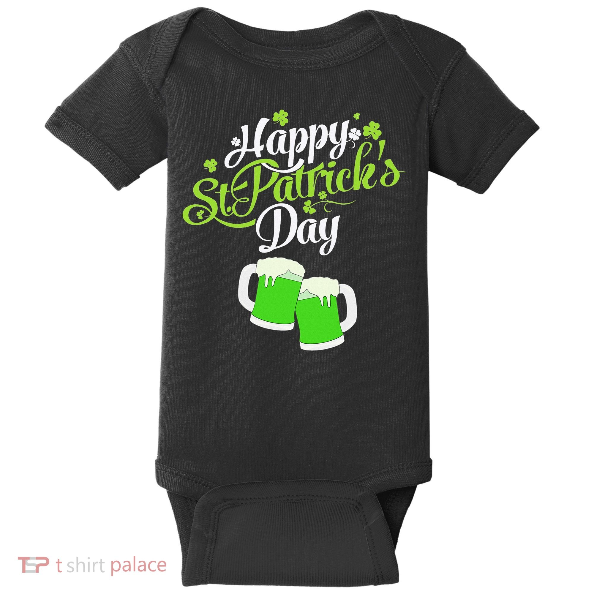 Beer Lucky Shamrock Happy St Patricks Day Green Baby Bodysuit