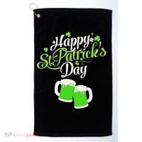 Beer Lucky Shamrock Happy St Patricks Day Green Golf Towel thumb 0