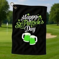 Beer Lucky Shamrock Happy St Patricks Day Green Golf Towel thumb 1