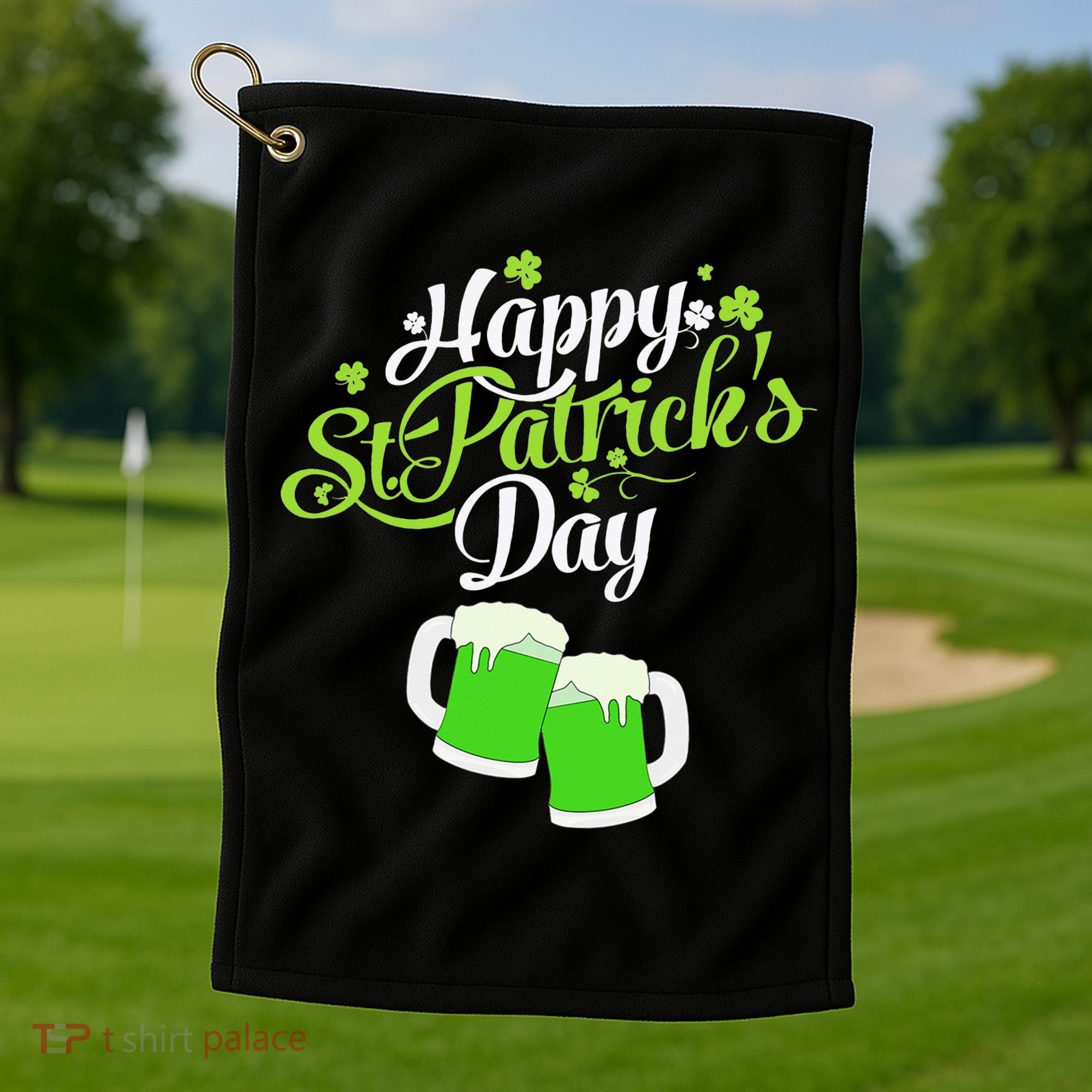 Beer Lucky Shamrock Happy St Patricks Day Green Golf Towel