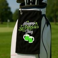 Beer Lucky Shamrock Happy St Patricks Day Green Golf Towel thumb 2