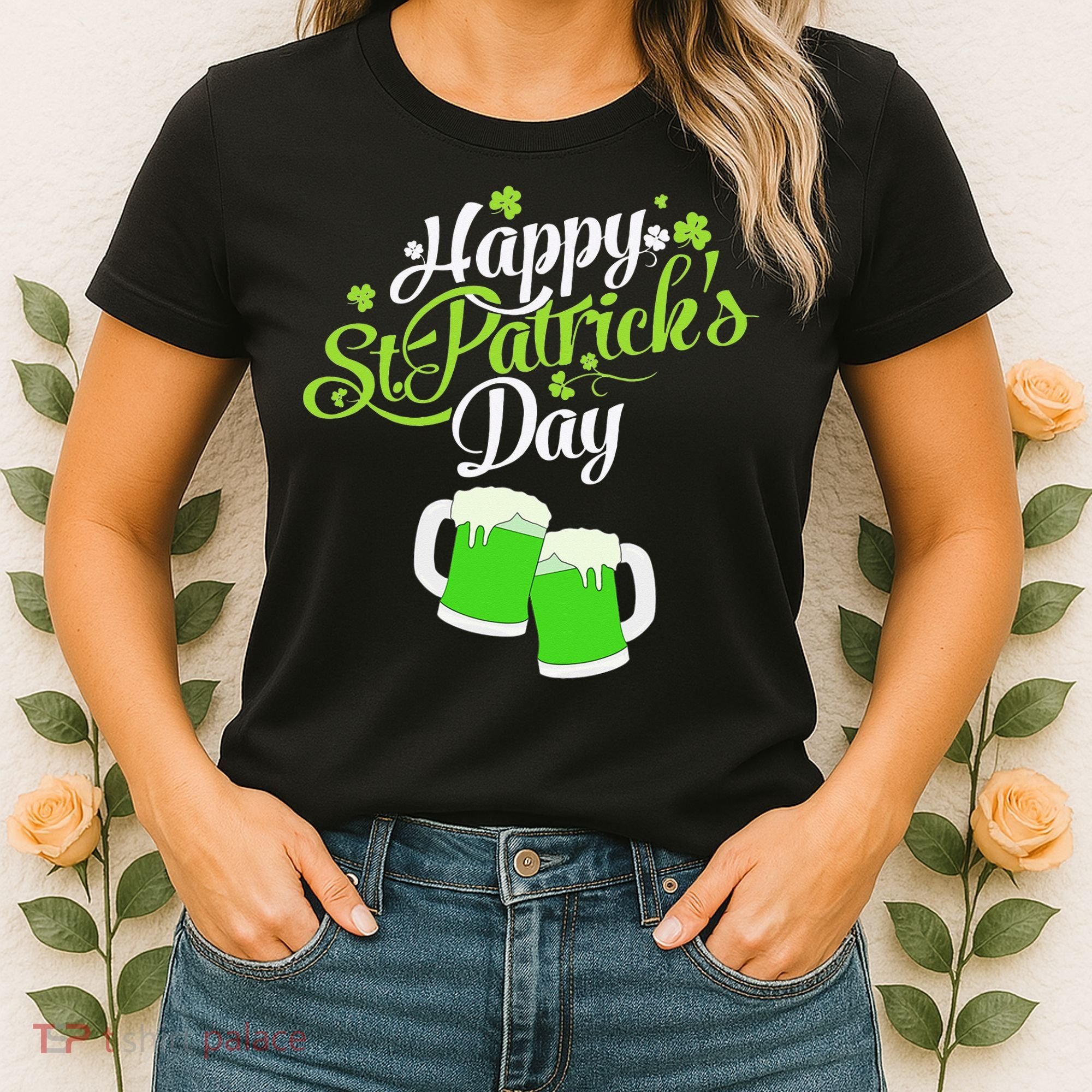 Beer Lucky Shamrock Happy St Patricks Day Green Women's T-Shirt