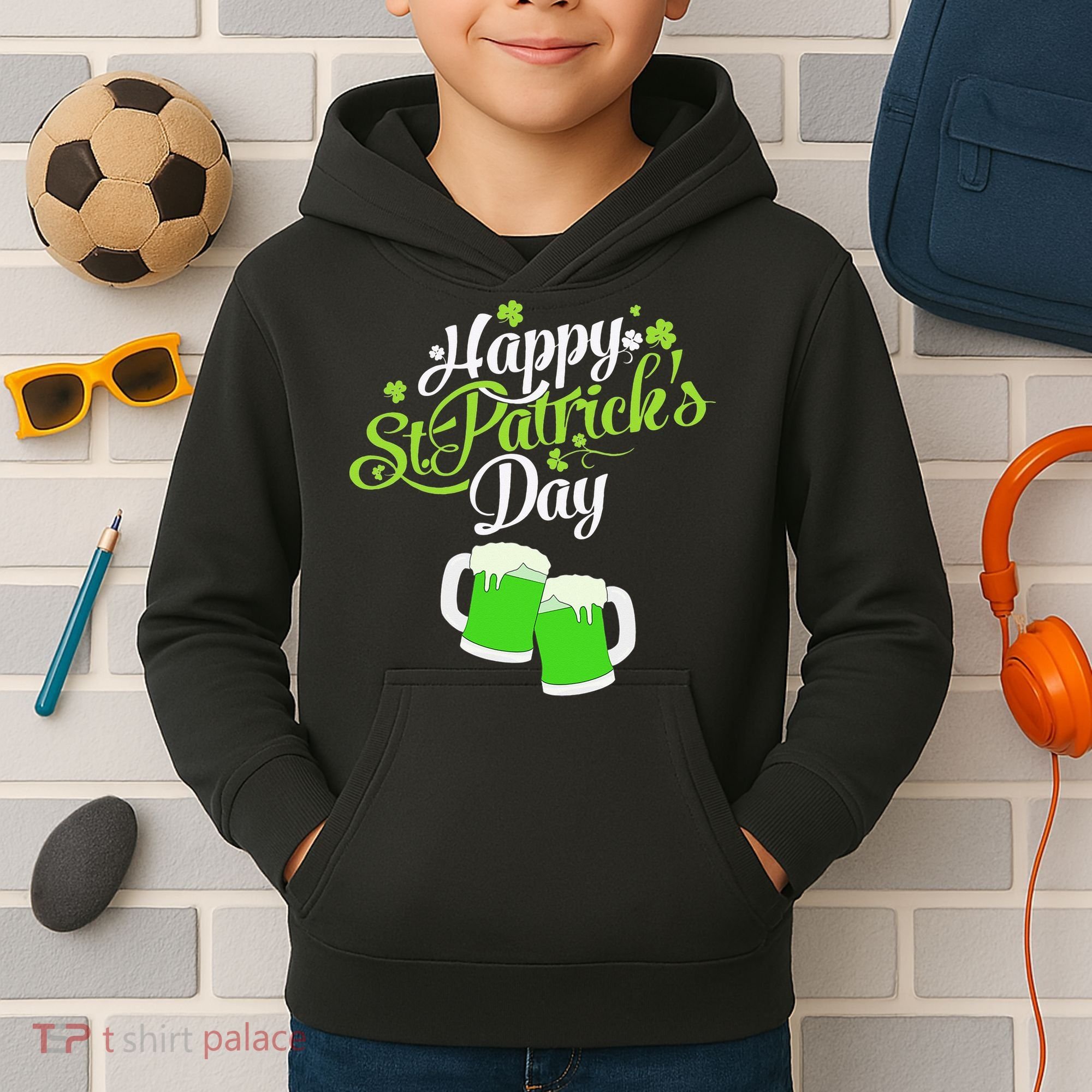 Beer Lucky Shamrock Happy St Patricks Day Green Kids Hoodie