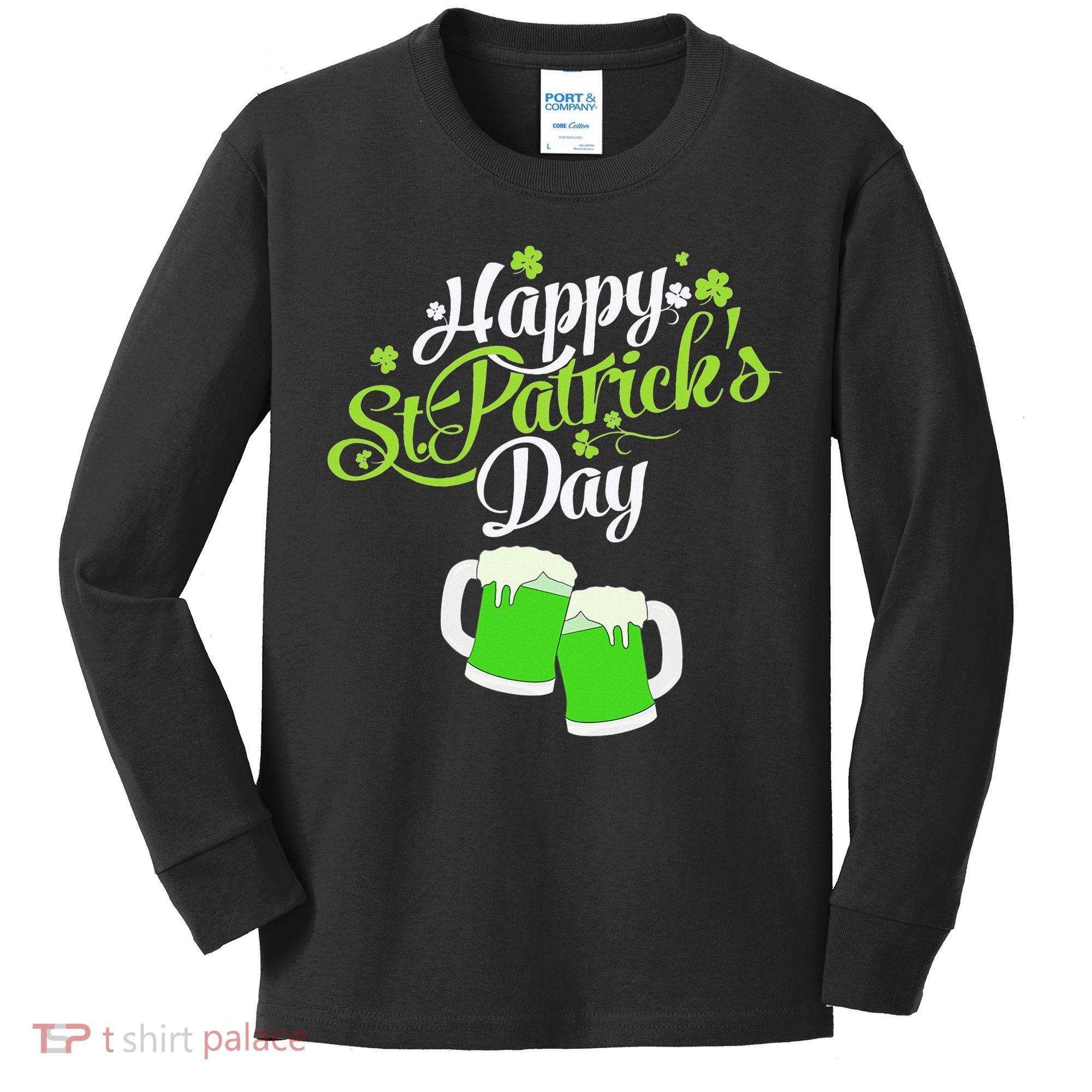 Beer Lucky Shamrock Happy St Patricks Day Green Kids Long Sleeve Shirt