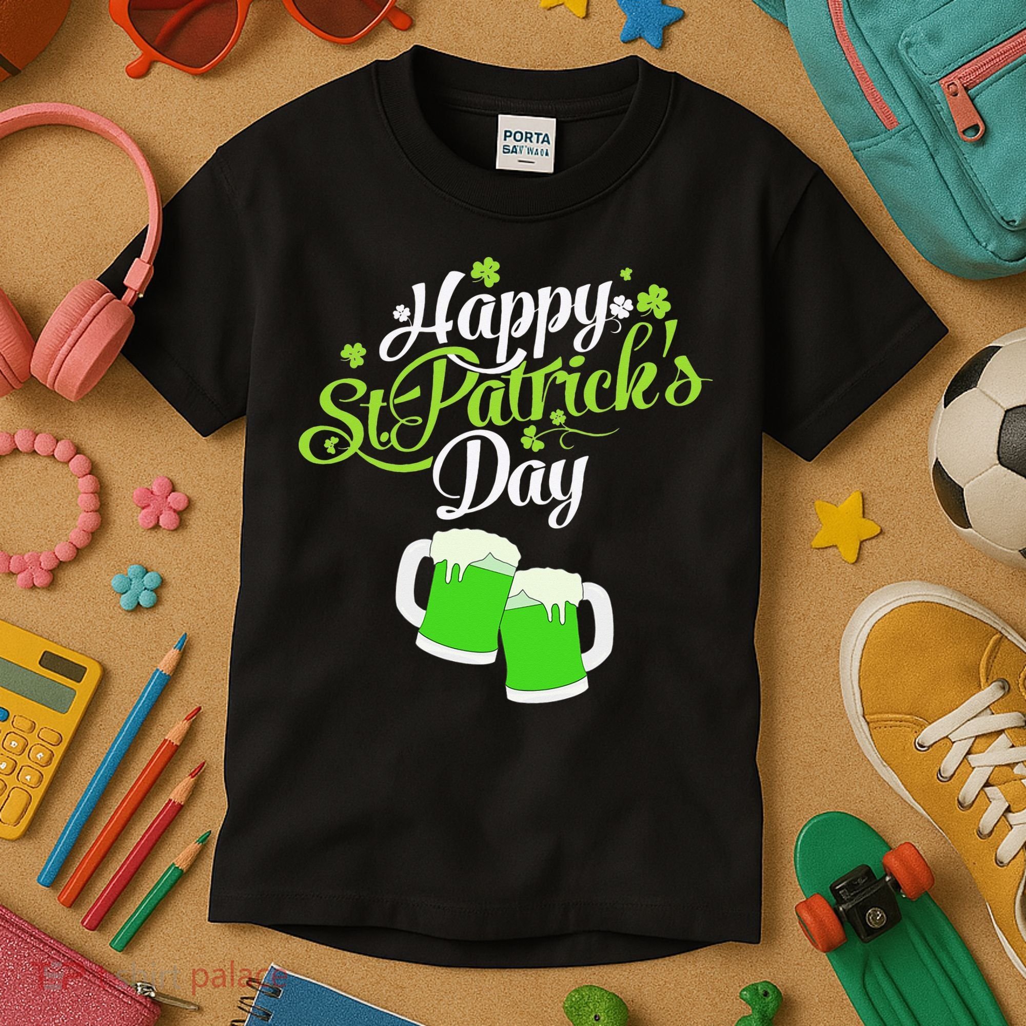 Beer Lucky Shamrock Happy St Patricks Day Green Kids T-Shirt