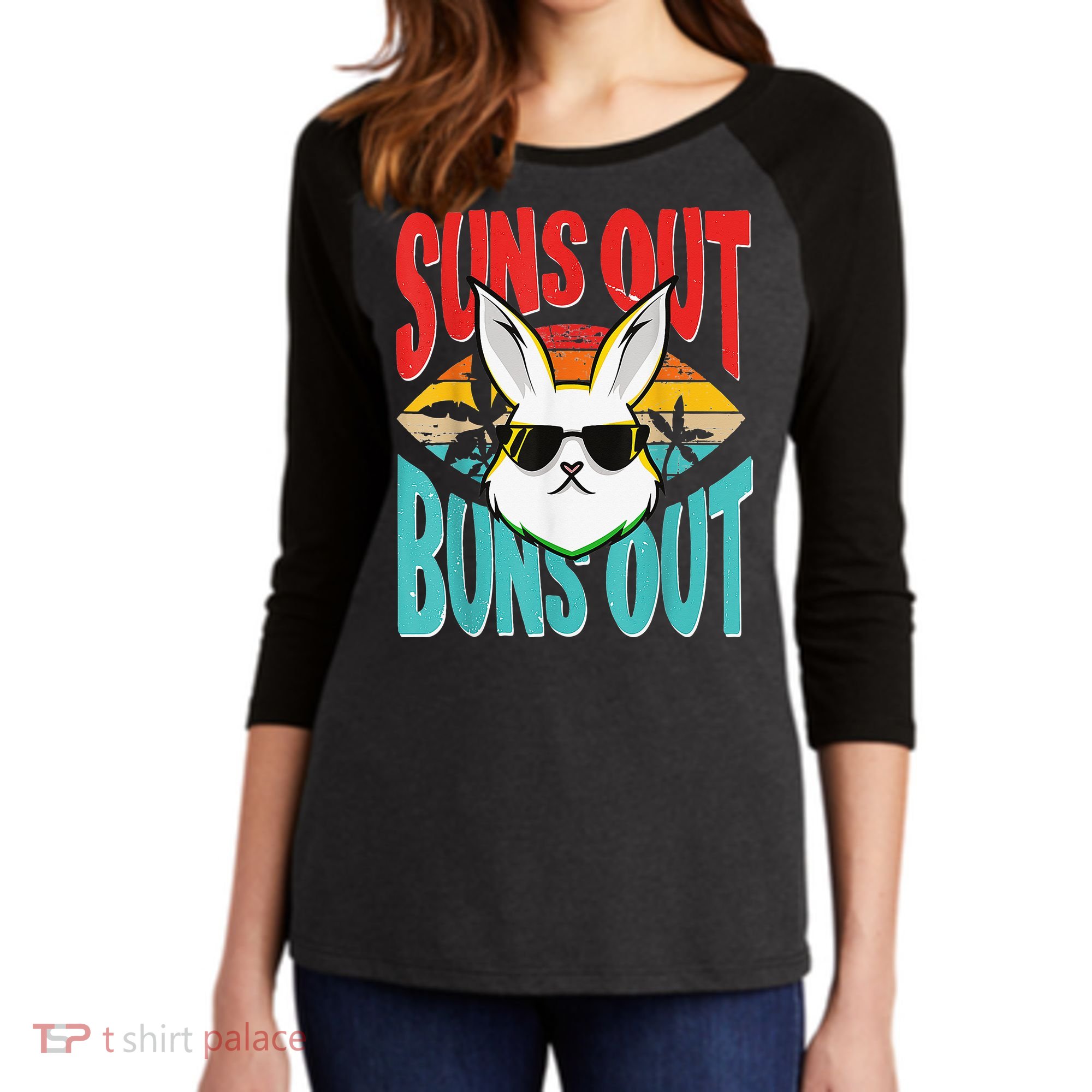 Bunny Lover Suns Out Buns Out Women's Tri-Blend 3/4-Sleeve Raglan Shirt