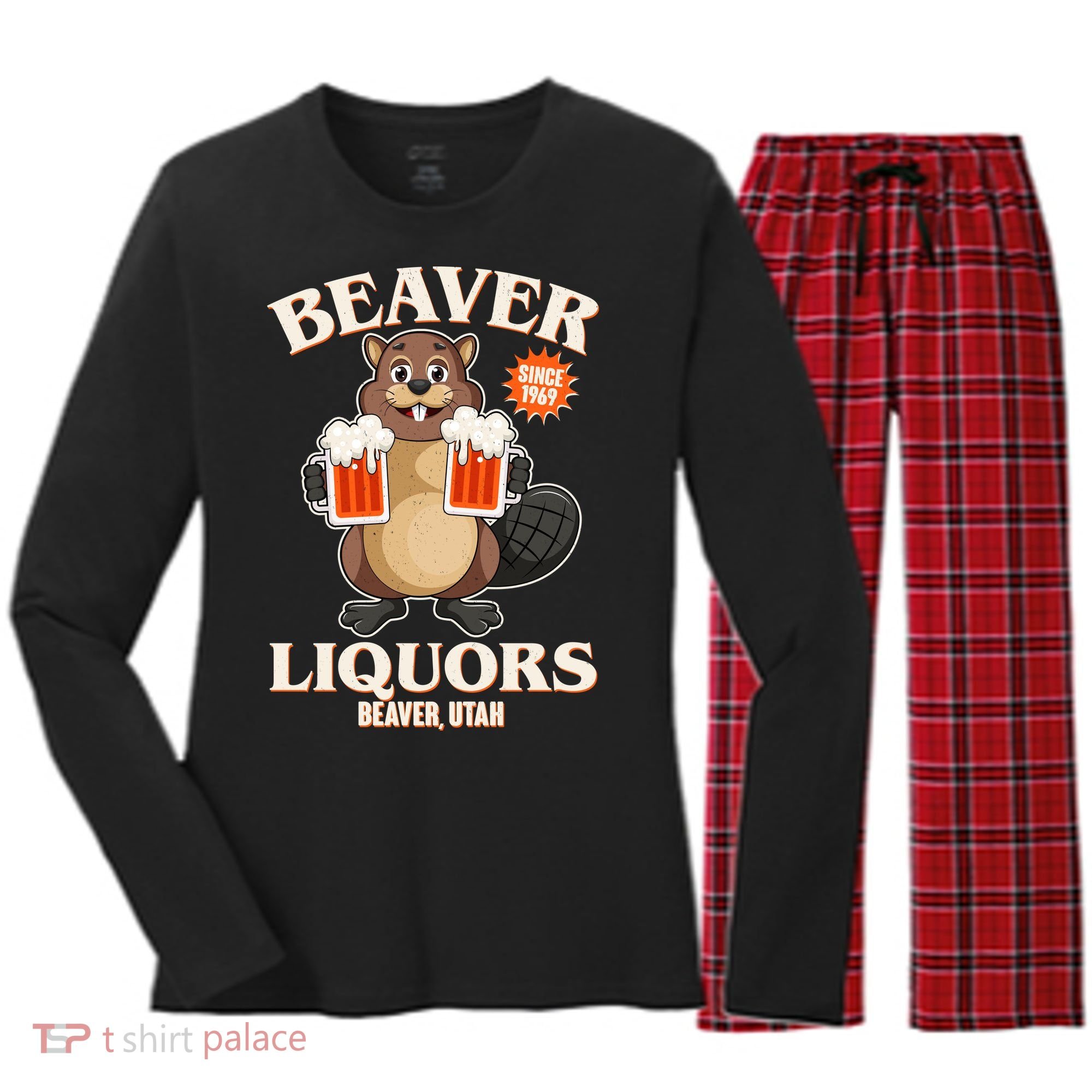 Beaver Liquors Since 1969 Beaver Utah Women's Long Sleeve Flannel Pajama Set 