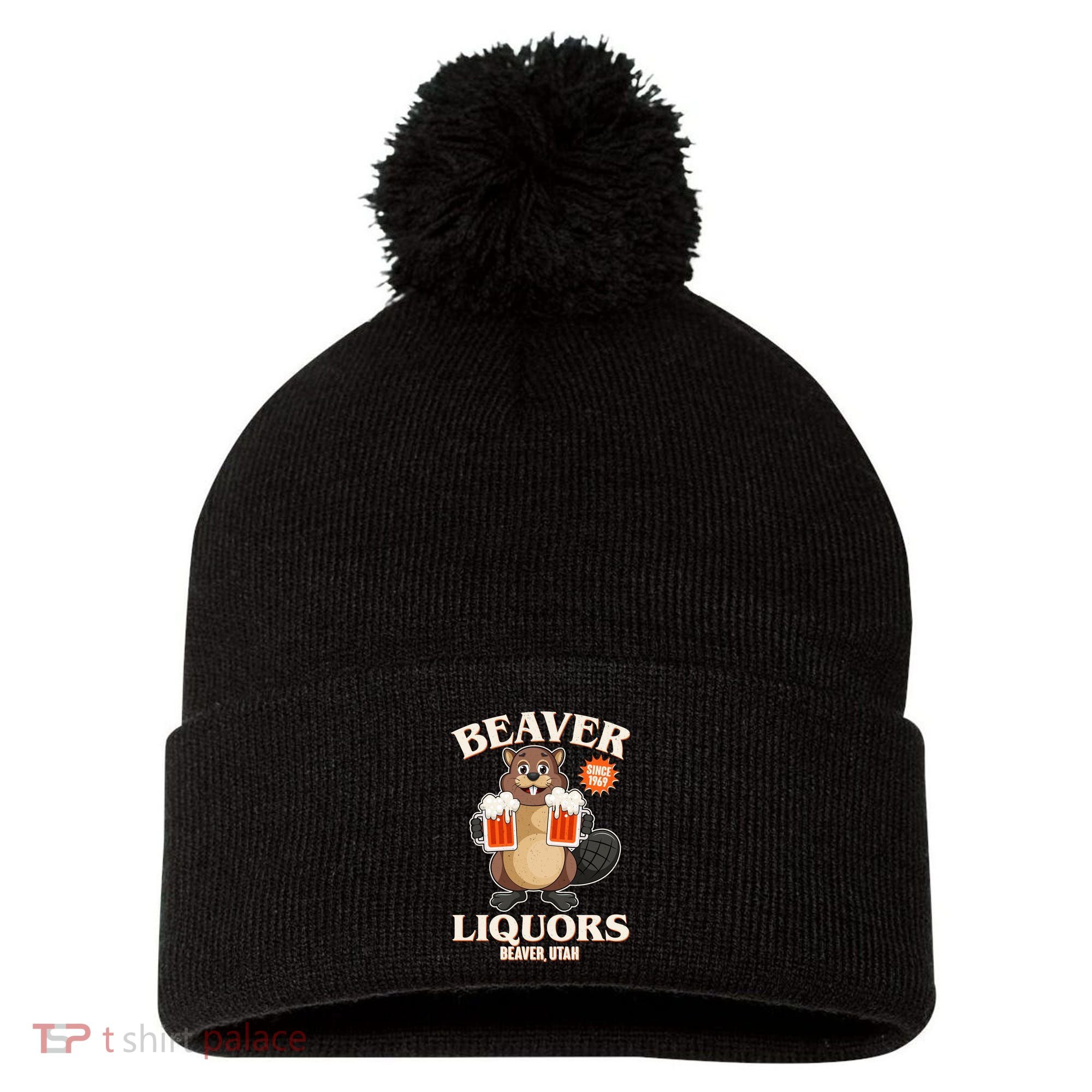 Beaver Liquors Since 1969 Beaver Utah Pom Pom 12in Knit Beanie