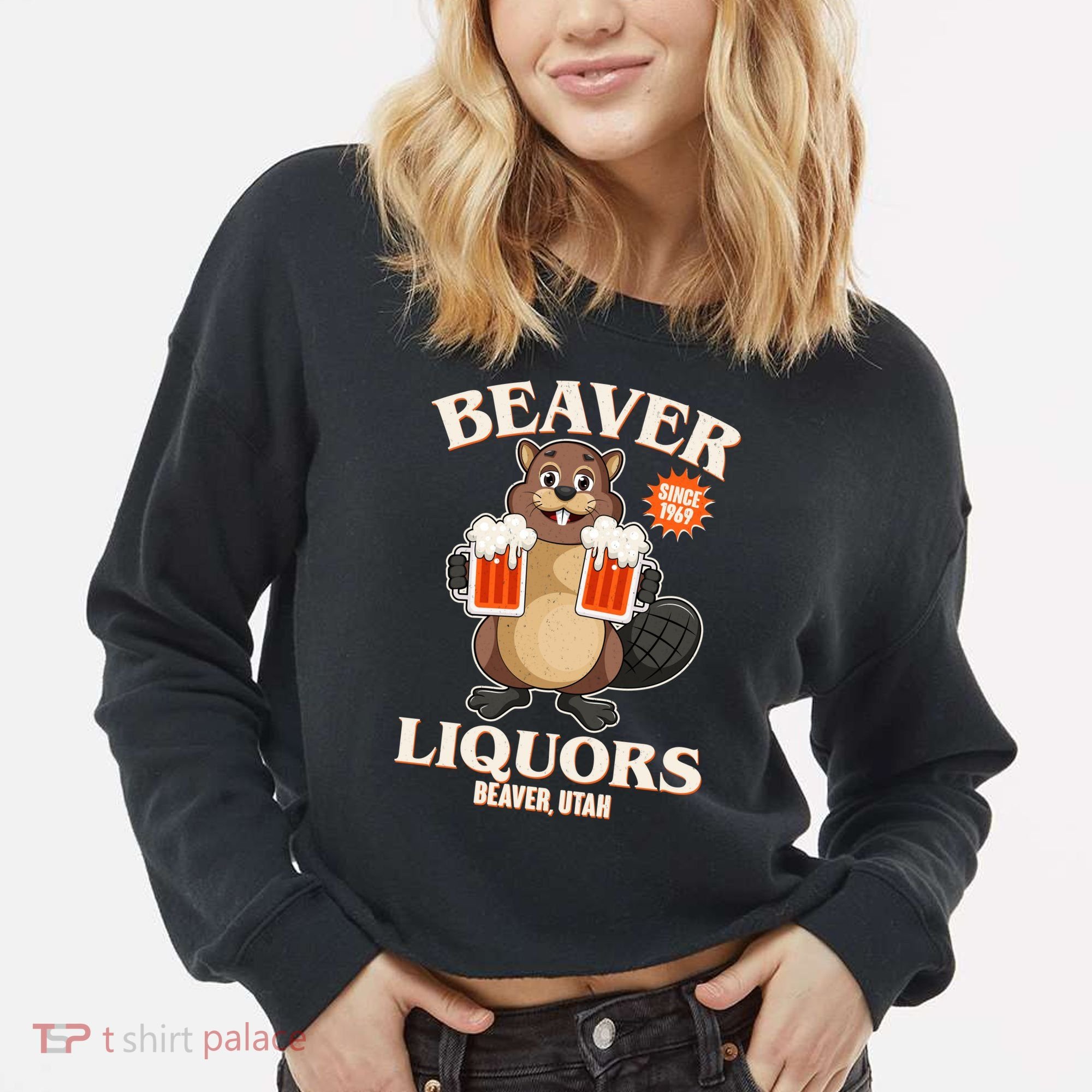 Beaver Liquors Since 1969 Beaver Utah Cropped Pullover Crew