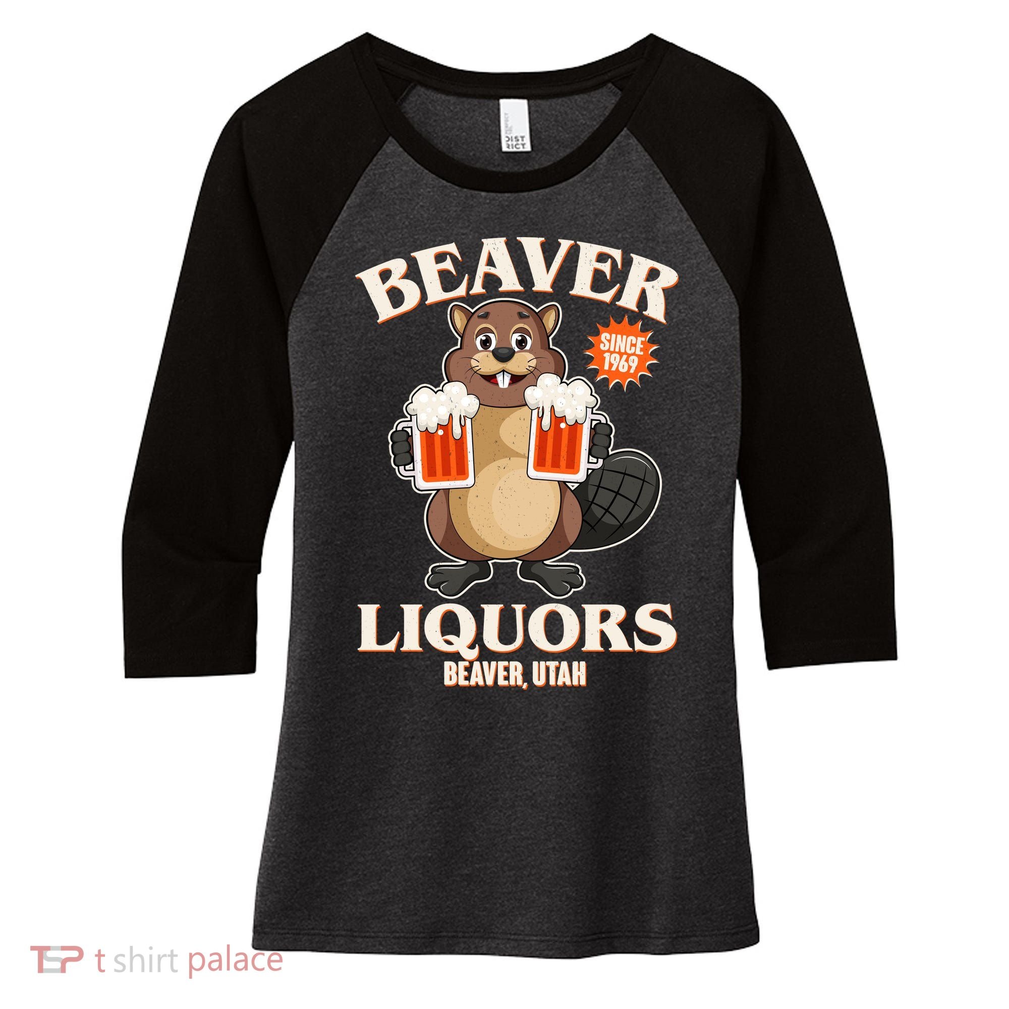 Beaver Liquors Since 1969 Beaver Utah Women's Tri-Blend 3/4-Sleeve Raglan Shirt