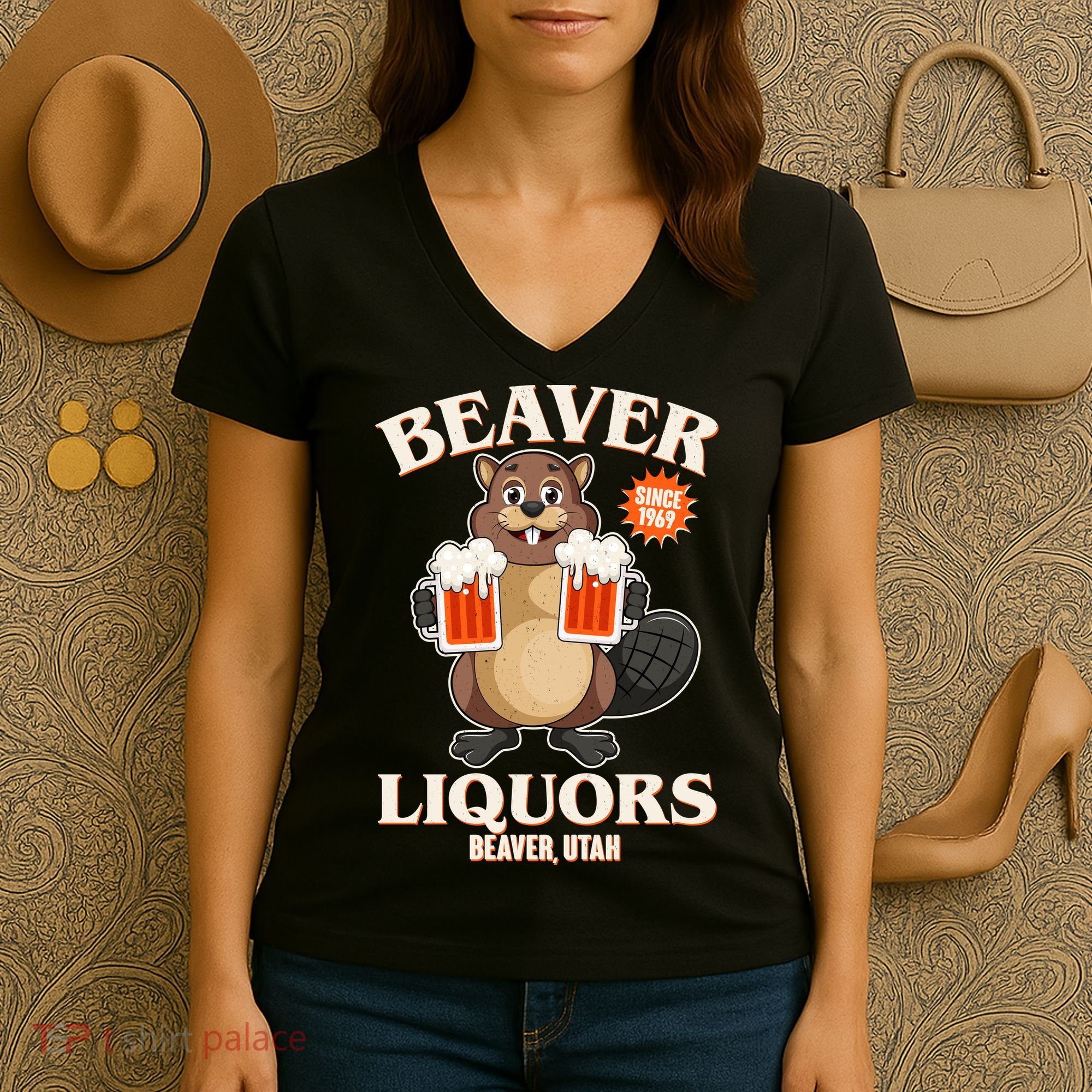 Beaver Liquors Since 1969 Beaver Utah Women's V-Neck T-Shirt