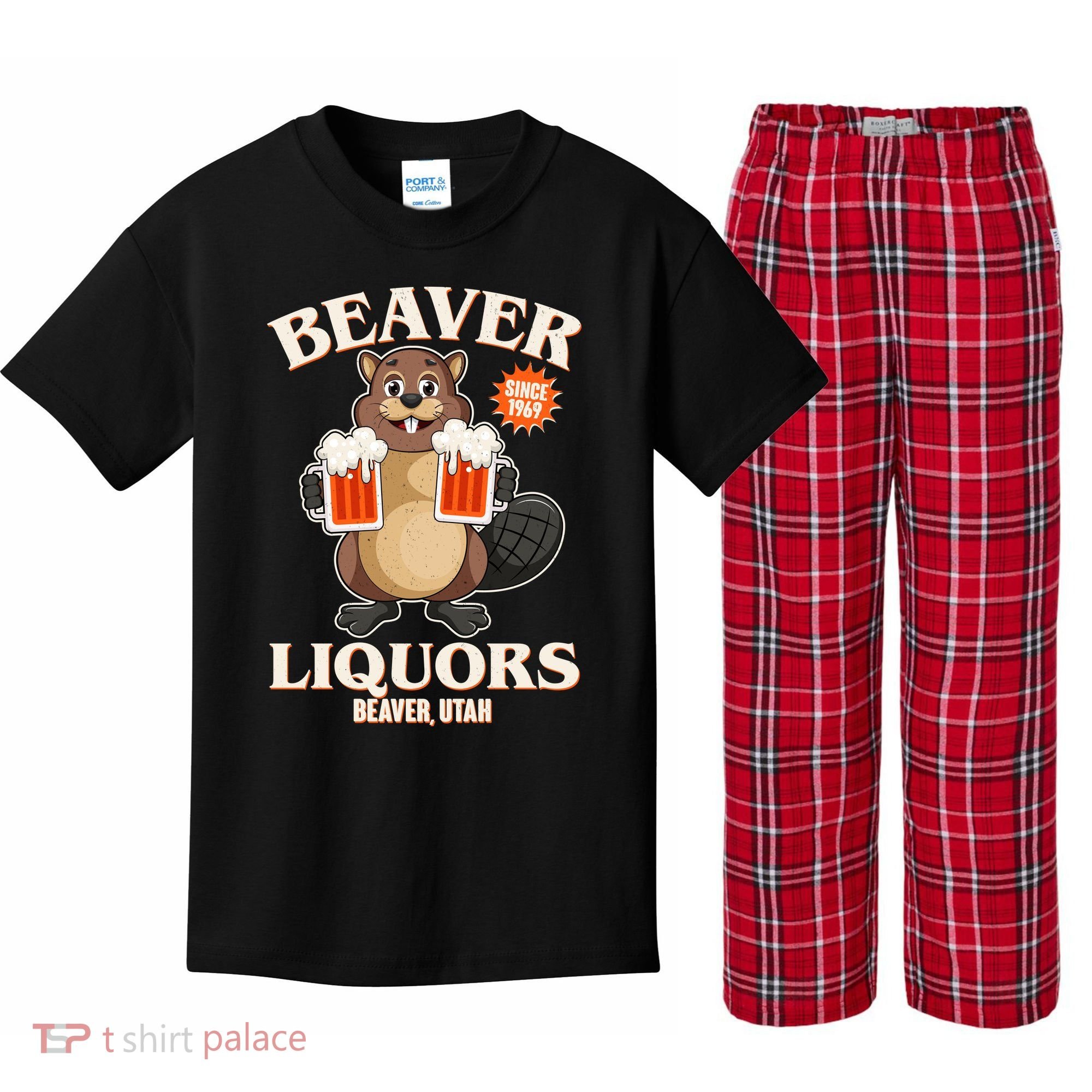 Beaver Liquors Since 1969 Beaver Utah Kids Plaid Pajama Set