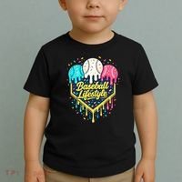 Baseball Life Style Ice Cream Drip Toddler T-Shirt thumb 2