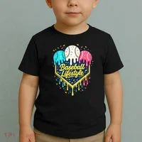 Baseball Life Style Ice Cream Drip Toddler T-Shirt thumb 2