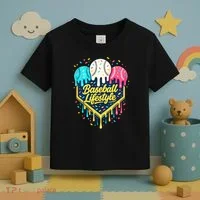 Baseball Life Style Ice Cream Drip Toddler T-Shirt thumb 3